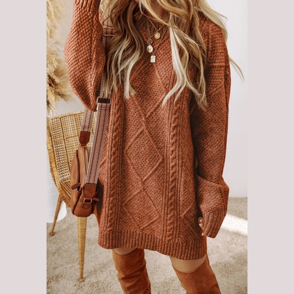 sunsetandshores Dresses & Skirts - J-15 Coffee Colored Cable Knit Drop Sleeve Loose Fit Sweater Dress